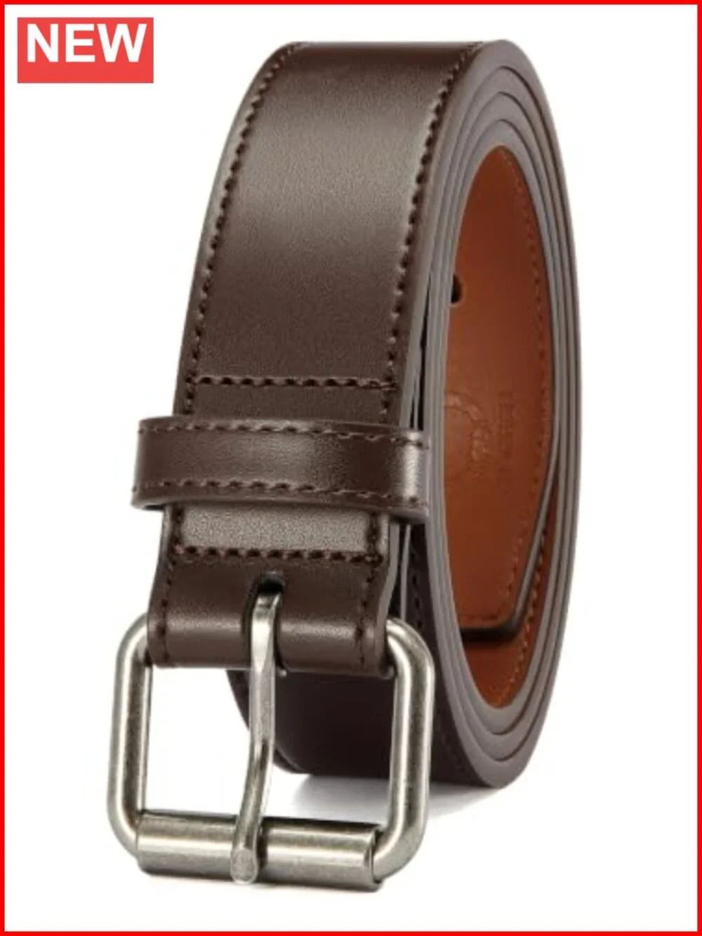 Genuine Leather Work Belt, Heavy Duty, Solid Buckle, 1.5 in Wide